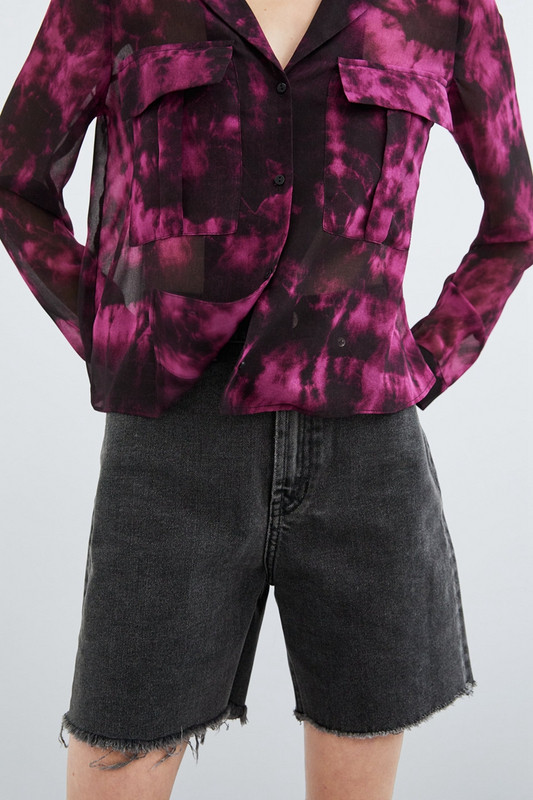 Дамска риза от тюл с дълъг ръкав в преливащи цветове 