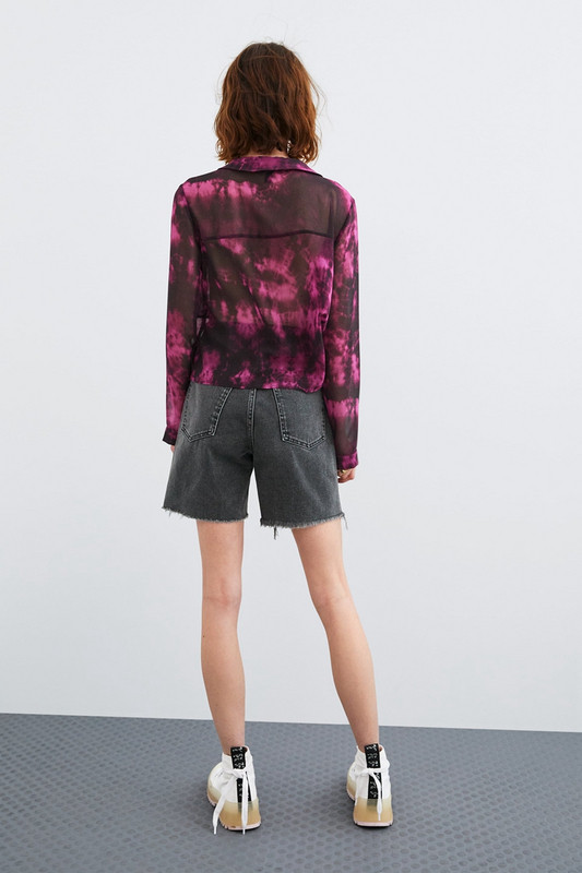 Дамска риза от тюл с дълъг ръкав в преливащи цветове 