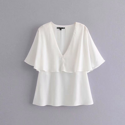 Bluză de damă din tul cu mâneci lotus în alb