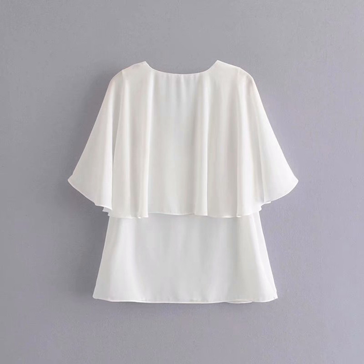 Bluză de damă din tul cu mâneci lotus în alb