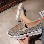 Pantofi casual dama cu talpa plate si pietre in doua culori