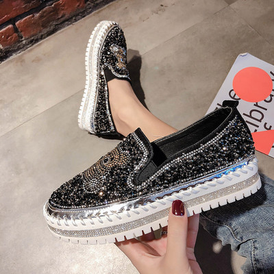 Pantofi casual dama cu talpa plate si pietre in doua culori