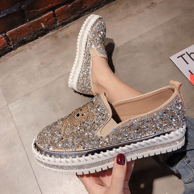 Pantofi casual dama cu talpa plate si pietre in doua culori