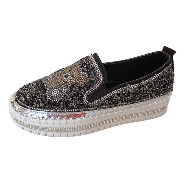 Pantofi casual dama cu talpa plate si pietre in doua culori