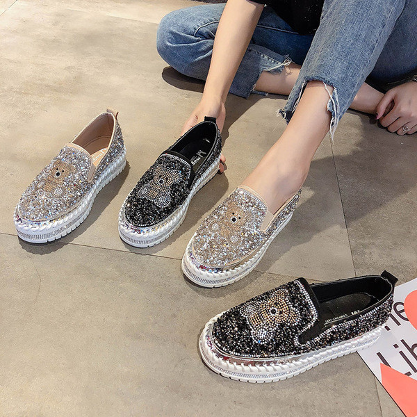 Pantofi casual dama cu talpa plate si pietre in doua culori