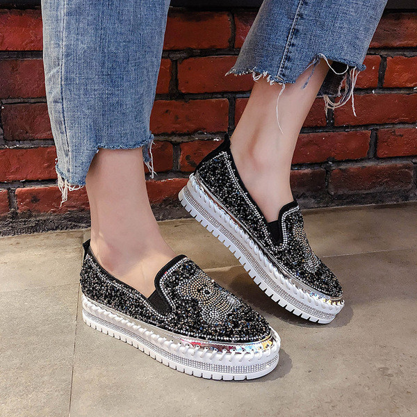 Pantofi casual dama cu talpa plate si pietre in doua culori