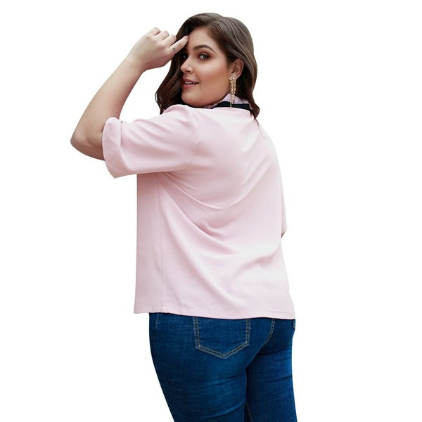 Bluză de damă modernă cu mâneci scurte și cravate în culoarea roz