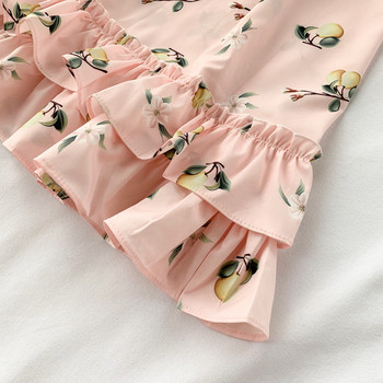 Rózsaszín és virágmintás rövid ujjú női ruha