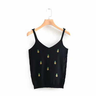 Дамски потник от тънко плетиво с бродерия ананас 