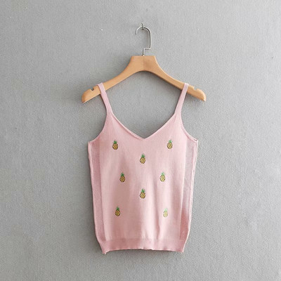 Дамски потник от тънко плетиво с бродерия ананас 