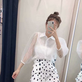 Елегантна риза от тюл с 7/8 ръкав в бял цвят