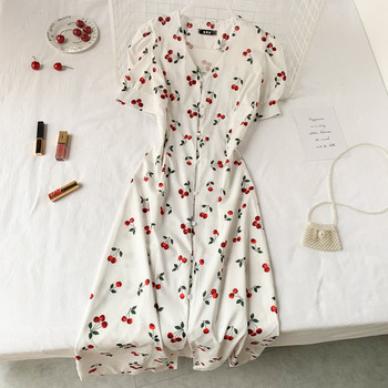 Ежедневна дамска дълга рокля в жълт цвят и къс ръкав