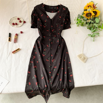 Ежедневна дамска дълга рокля в жълт цвят и къс ръкав