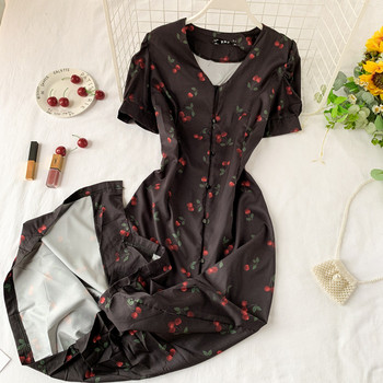 Ежедневна дамска дълга рокля в жълт цвят и къс ръкав