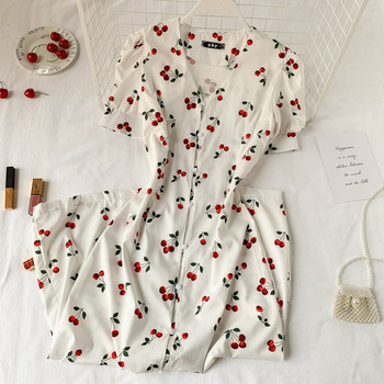 Ежедневна дамска дълга рокля в жълт цвят и къс ръкав