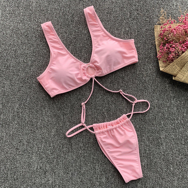 Costum de baie de dama model nou cu cravate in mai multe culori