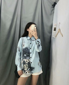 Cămașă casual cu mâneci lungi, cu model albastru și floral