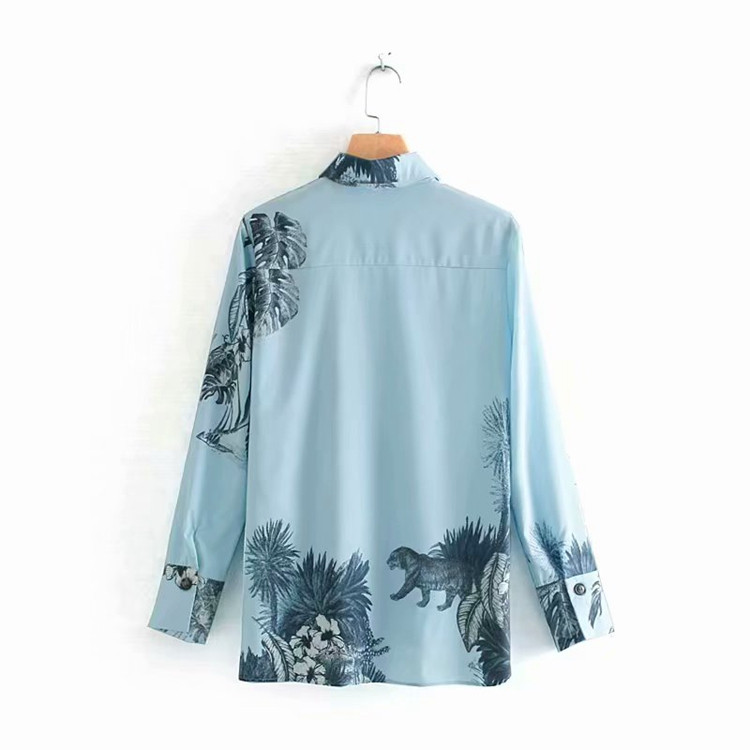 Cămașă casual cu mâneci lungi, cu model albastru și floral