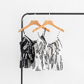 Maieu de damă cu bretele subțiri de culoare și model alb și negru