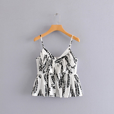 Maieu de damă cu bretele subțiri de culoare și model alb și negru