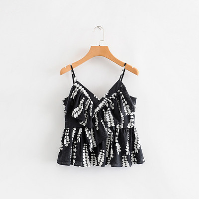 Maieu de damă cu bretele subțiri de culoare și model alb și negru