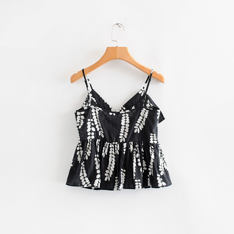 Maieu de damă cu bretele subțiri de culoare și model alb și negru