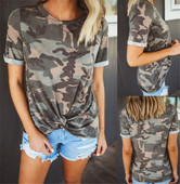 Bluză casual de damă cu mâneci scurte și model de camuflaj