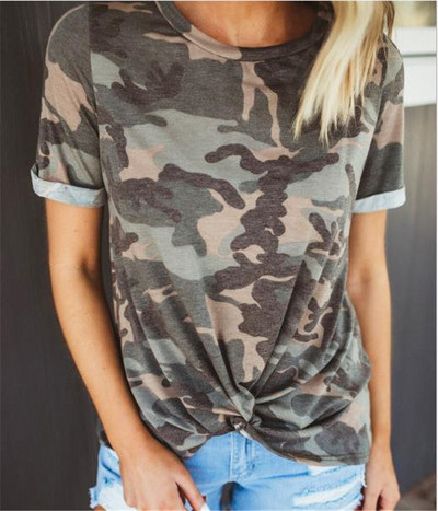 Bluză casual de damă cu mâneci scurte și model de camuflaj