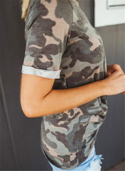 Bluză casual de damă cu mâneci scurte și model de camuflaj