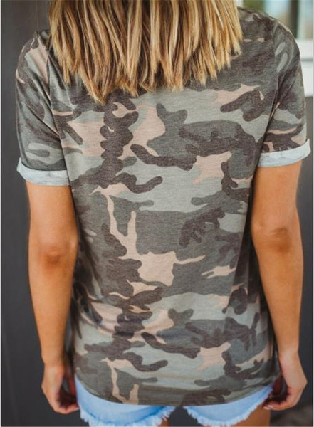 Bluză casual de damă cu mâneci scurte și model de camuflaj