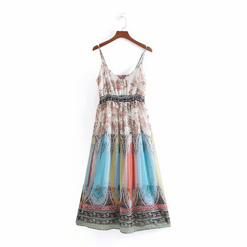 Дамска рокля от шифон с тънки презрамки и ластик на талията