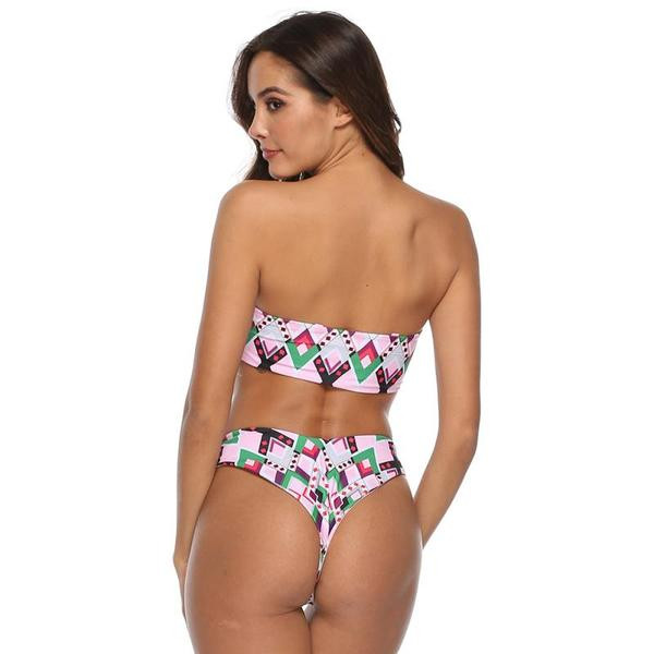 Costum de baie colorat din două piese cu top cu panglică