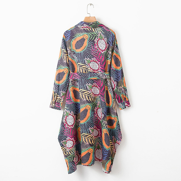 Rochie de dama multicolora cu maneci lungi si cravate in talie