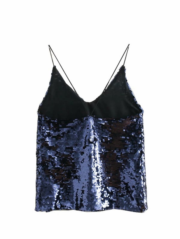 Top elegant cu bretele subțiri și paiete albastre