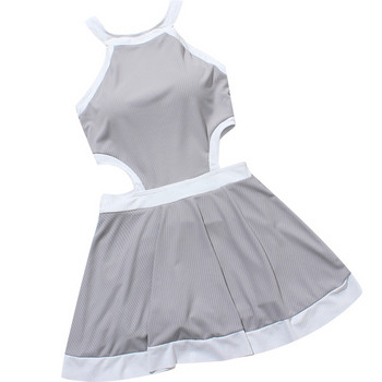 Модерна дамска рокля с изрязани части в розов и сив цвят