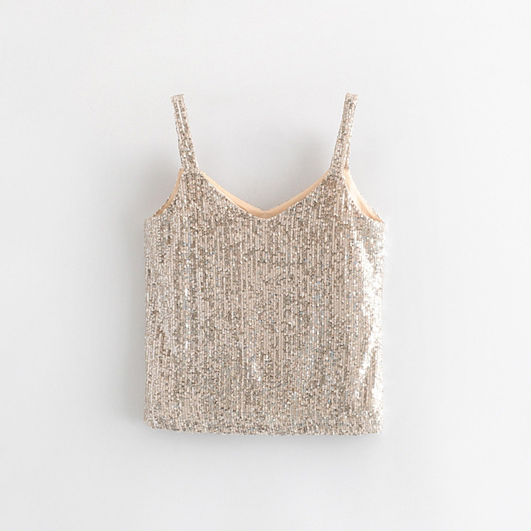 Top de damă elegant de culoare aurie cu paiete