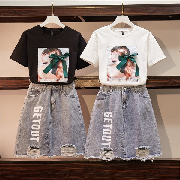 Ежедневен дамски комплект от две части с панделка и разкъсан мотив