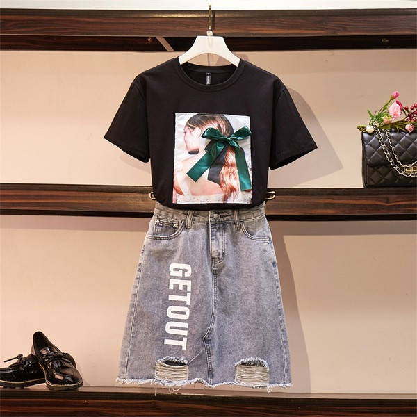 Ежедневен дамски комплект от две части с панделка и разкъсан мотив