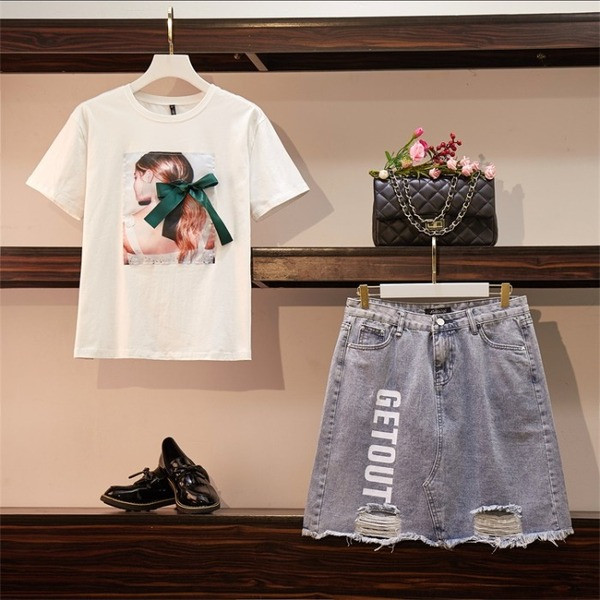 Ежедневен дамски комплект от две части с панделка и разкъсан мотив