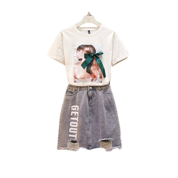 Ежедневен дамски комплект от две части с панделка и разкъсан мотив