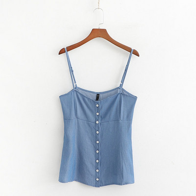 Maieu zilnic cu bretele subțiri și nasturi în albastru