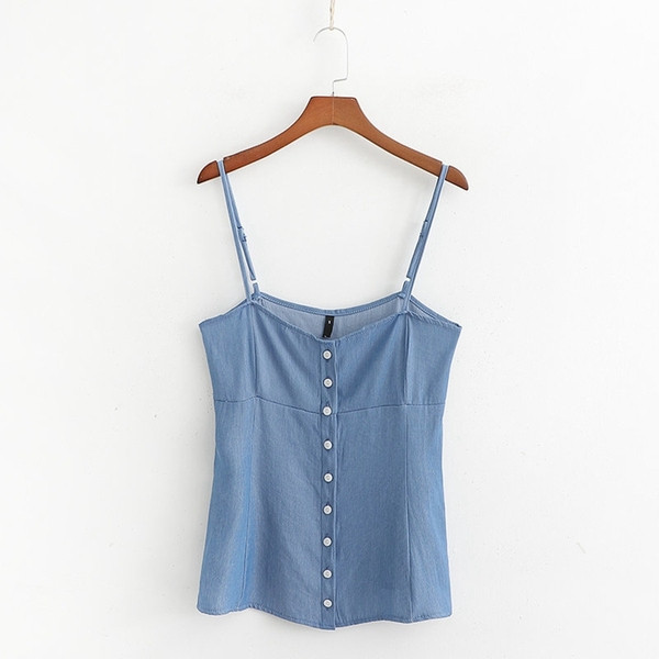 Maieu zilnic cu bretele subțiri și nasturi în albastru