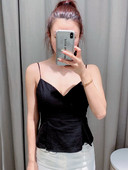 Maieu negru de damă, cu bretele subțiri