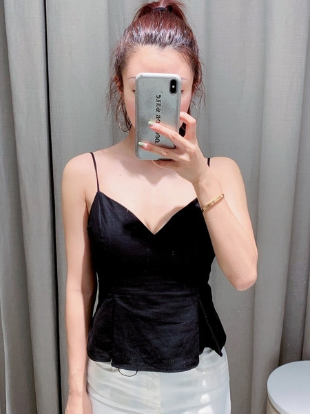 Maieu negru de damă, cu bretele subțiri