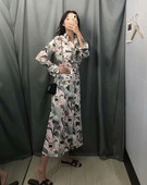 Rochie lunga casual cu guler clasic si nasturi cu model floral