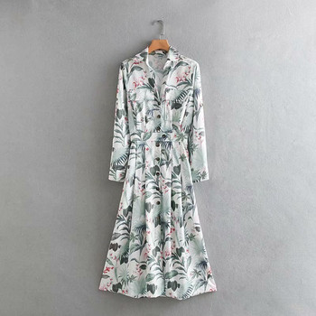 Rochie lunga casual cu guler clasic si nasturi cu model floral