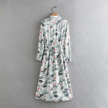 Rochie lunga casual cu guler clasic si nasturi cu model floral