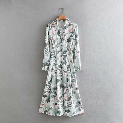 Rochie lunga casual cu guler clasic si nasturi cu model floral