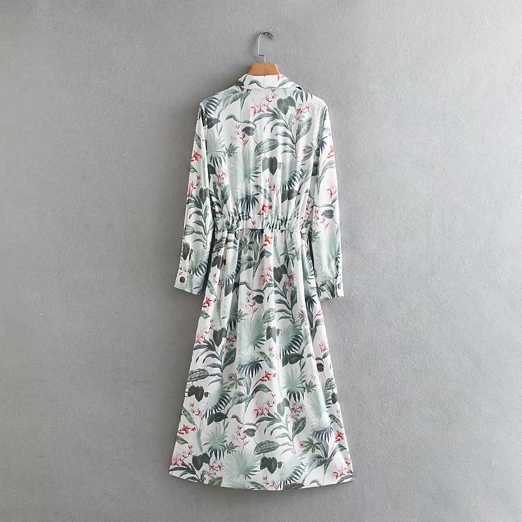 Rochie lunga casual cu guler clasic si nasturi cu model floral