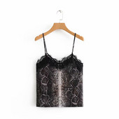 Модерен дамски потник с тънки презрамки,дантела и животински принт